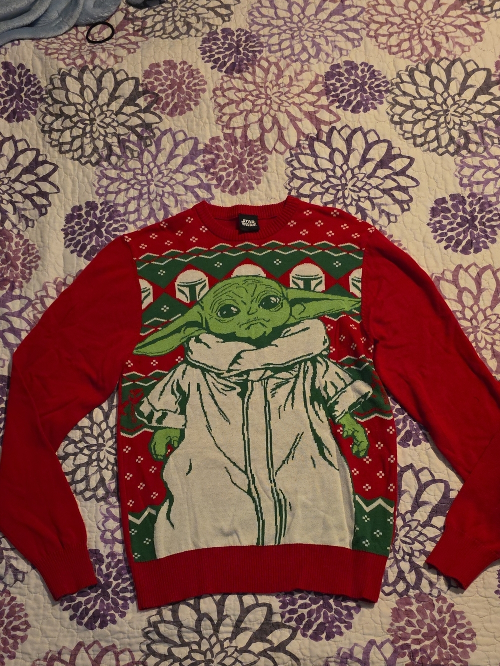 Star Wars Red and Green Grogu Crewneck Sweater